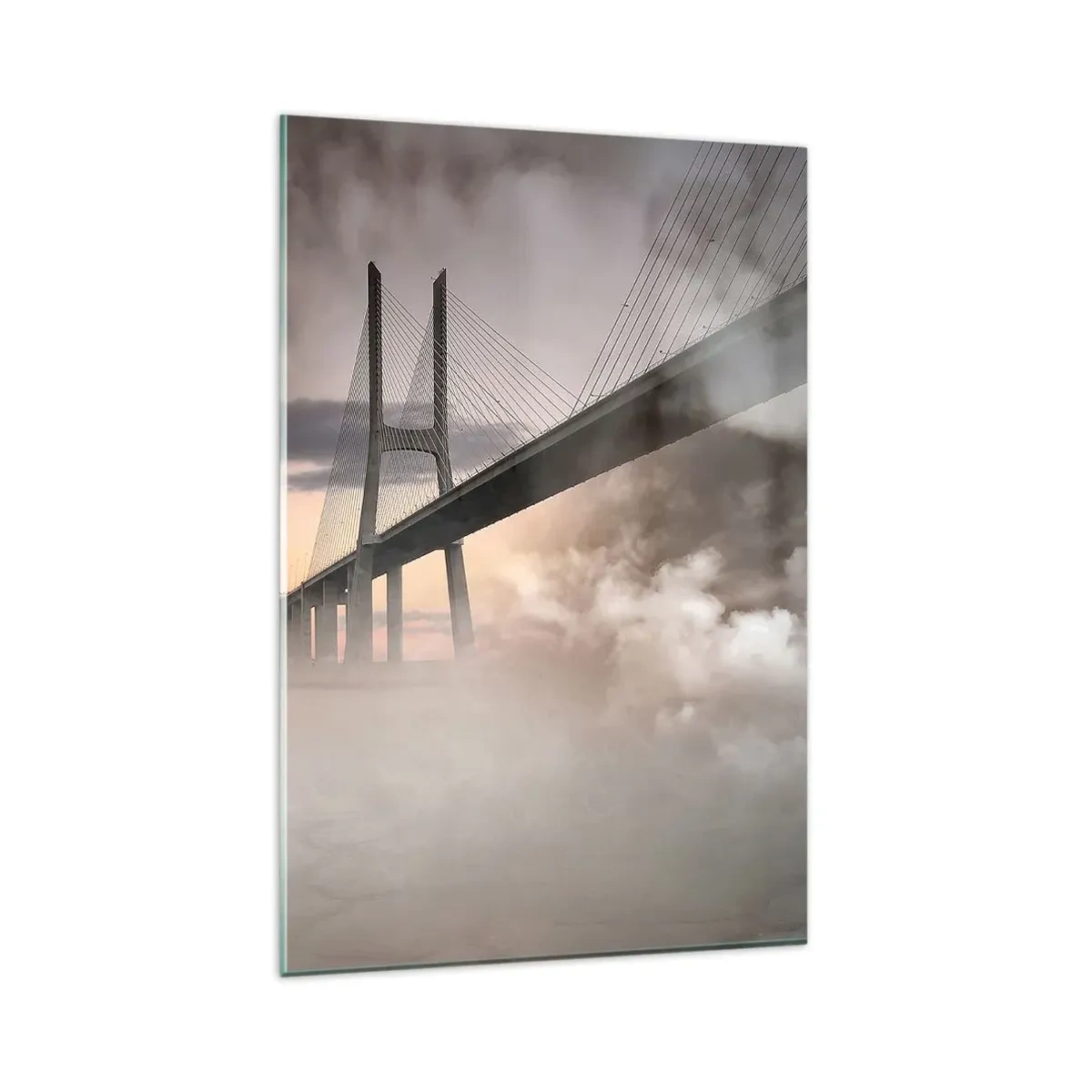 Impression sur verre - Image sur verre - Un pont sur une rivière entouré de brouillard le matin - 80x120cm - Sur la rivière qui n'existe pas - Décoration murale moderne pour le salon et la chambre ARTTOR