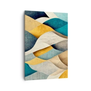 Impression sur toile - Image sur toile - Vagues abstraites dans des tons de bleu et d'or - 70x100cm - Rythme et vague - Décoration murale moderne pour le salon et la chambre ARTTOR