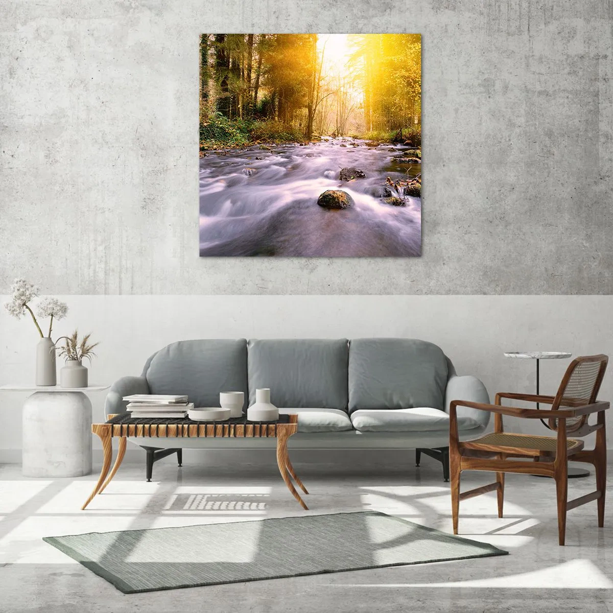 Impression sur verre - Image sur verre - Malachite dans un cadre argent et or - 70x70 cm