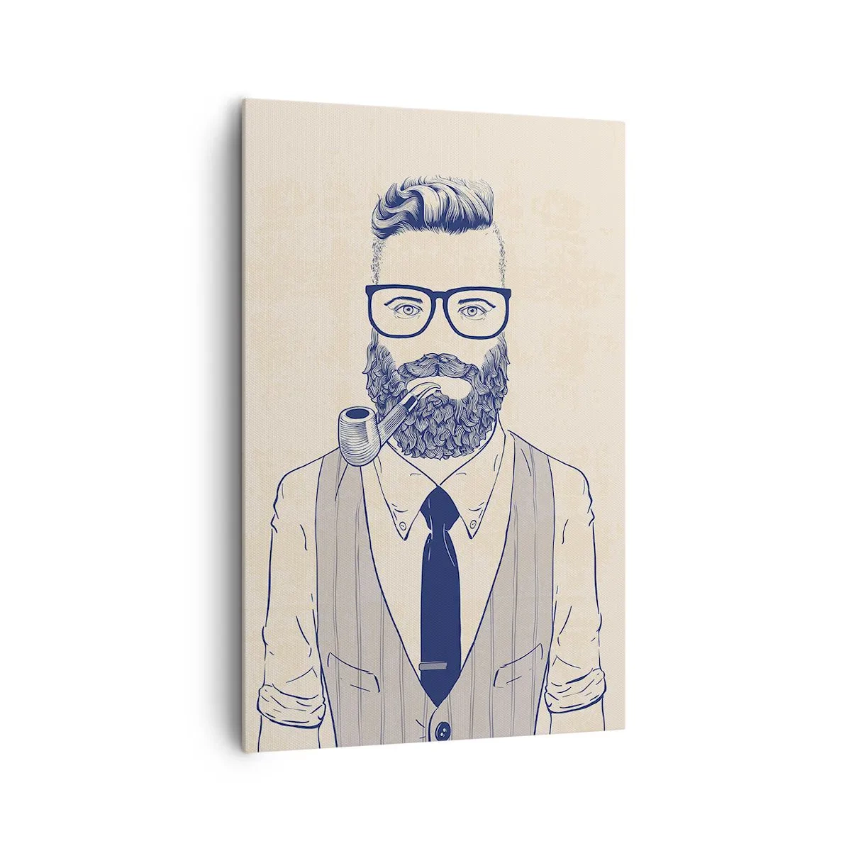 Impression sur toile - Image sur toile - Homme stylisé avec une barbe, une pipe et des lunettes - 80x120cm - Gai, masculin et à la mode - Décoration murale moderne pour le salon et la chambre ARTTOR