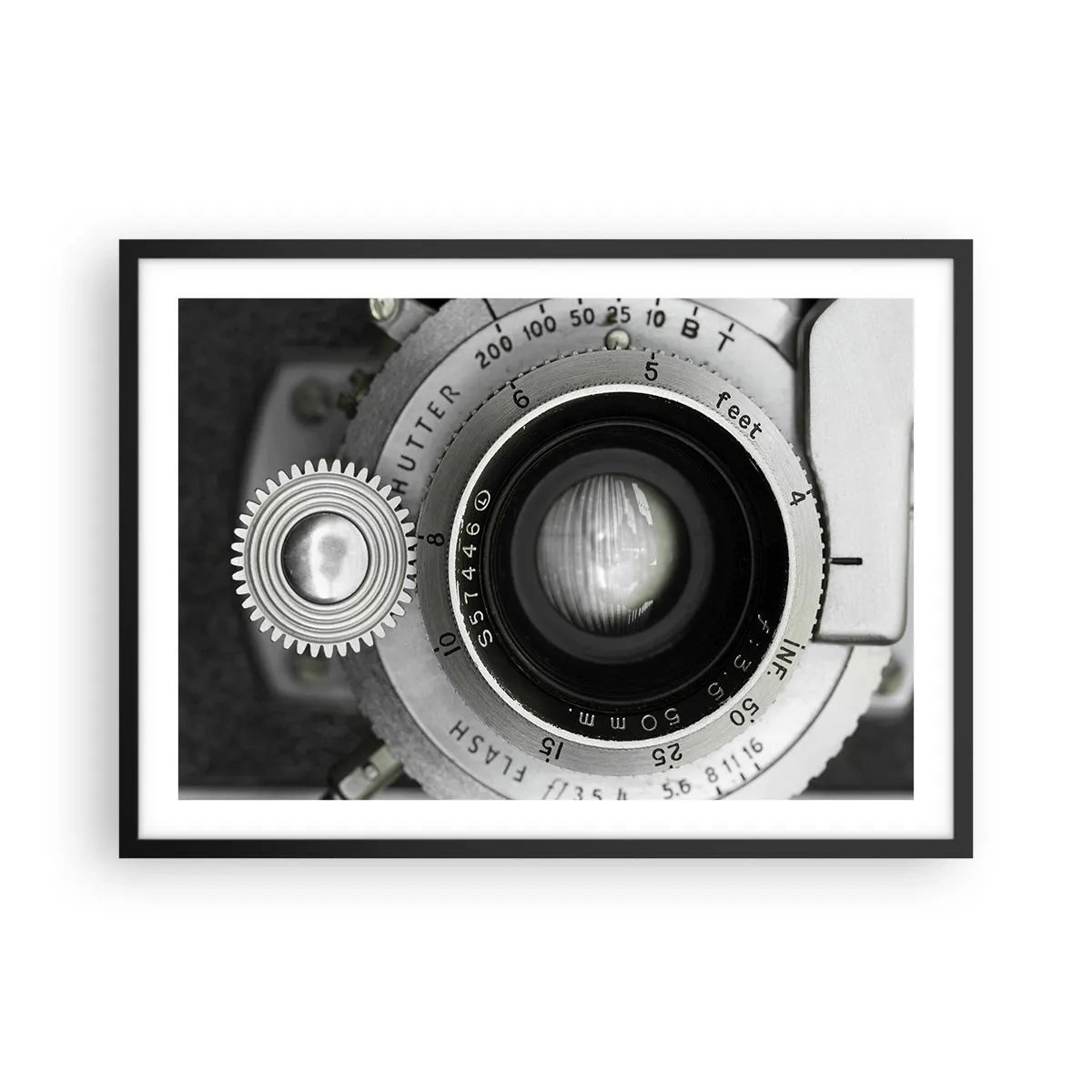 Affiche dans un cadre noir - Poster - L'objectif d'un vieil appareil photo - 70x50cm - Histoire d'Hollywood - Décoration murale moderne pour le salon et la chambre ARTTOR