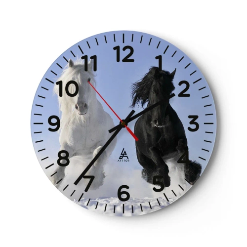 Horloge murale - Pendule murale - Galop noir et blanc - 30x30 cm
