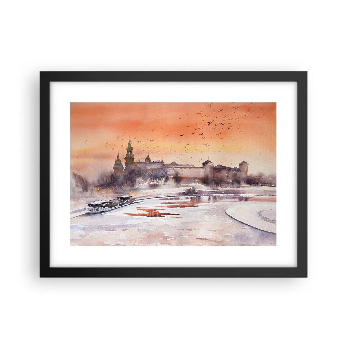 Affiche dans un cadre noir - Poster - Coucher de soleil royal - 40x30 cm