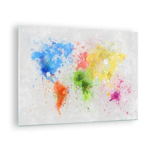 Impression sur verre - Image sur verre - Une carte du monde en éclaboussures de peinture colorées - 70x50cm - Toutes les couleurs du monde - Décoration murale moderne pour le salon et la chambre ARTTOR