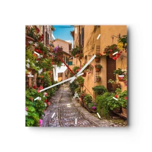 Horloge murale - Pendule murale - Une charmante rue pleine de fleurs et de pots de fleurs - 30x30cm - Ruelle italienne - Décoration murale moderne pour le salon et la chambre ARTTOR