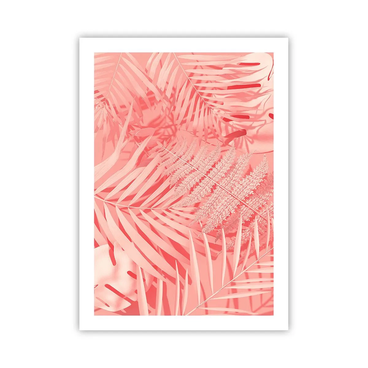 Affiche - Poster - Fougère rose et feuilles de palmier sur fond pastel - 50x70cm - Concept de rose - Décoration murale moderne pour le salon et la chambre ARTTOR