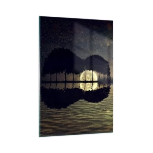Impression sur verre - Image sur verre - Une nuit magique avec des arbres et la lune se reflétant sur l'eau - 80x120cm - Nuit au bout du monde - Décoration murale moderne pour le salon et la chambre ARTTOR