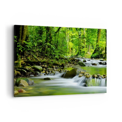 Impression sur toile - Image sur toile - Un ruisseau dans une forêt tropicale luxuriante - 100x70cm - Nager dans un océan de verdure - Décoration murale moderne pour le salon et la chambre ARTTOR