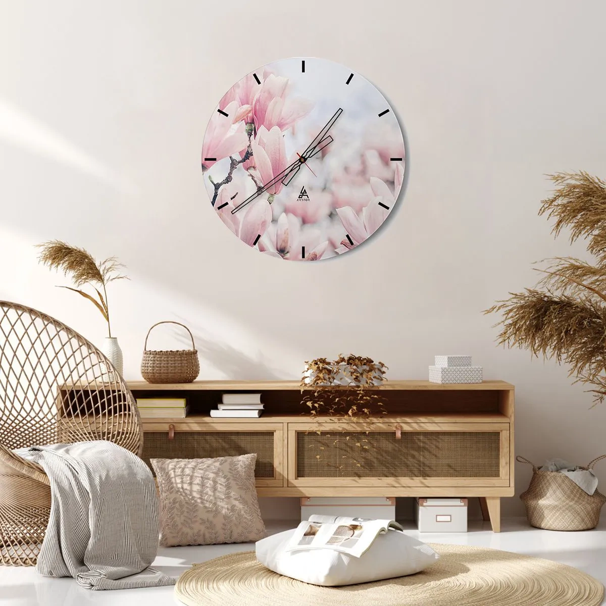 Horloge murale - Pendule murale - Magnolias roses délicats sur un fond flou - 30x30cm - Idéal de la subtilité - Décoration murale moderne pour le salon, la cuisine et la chambre ARTTOR