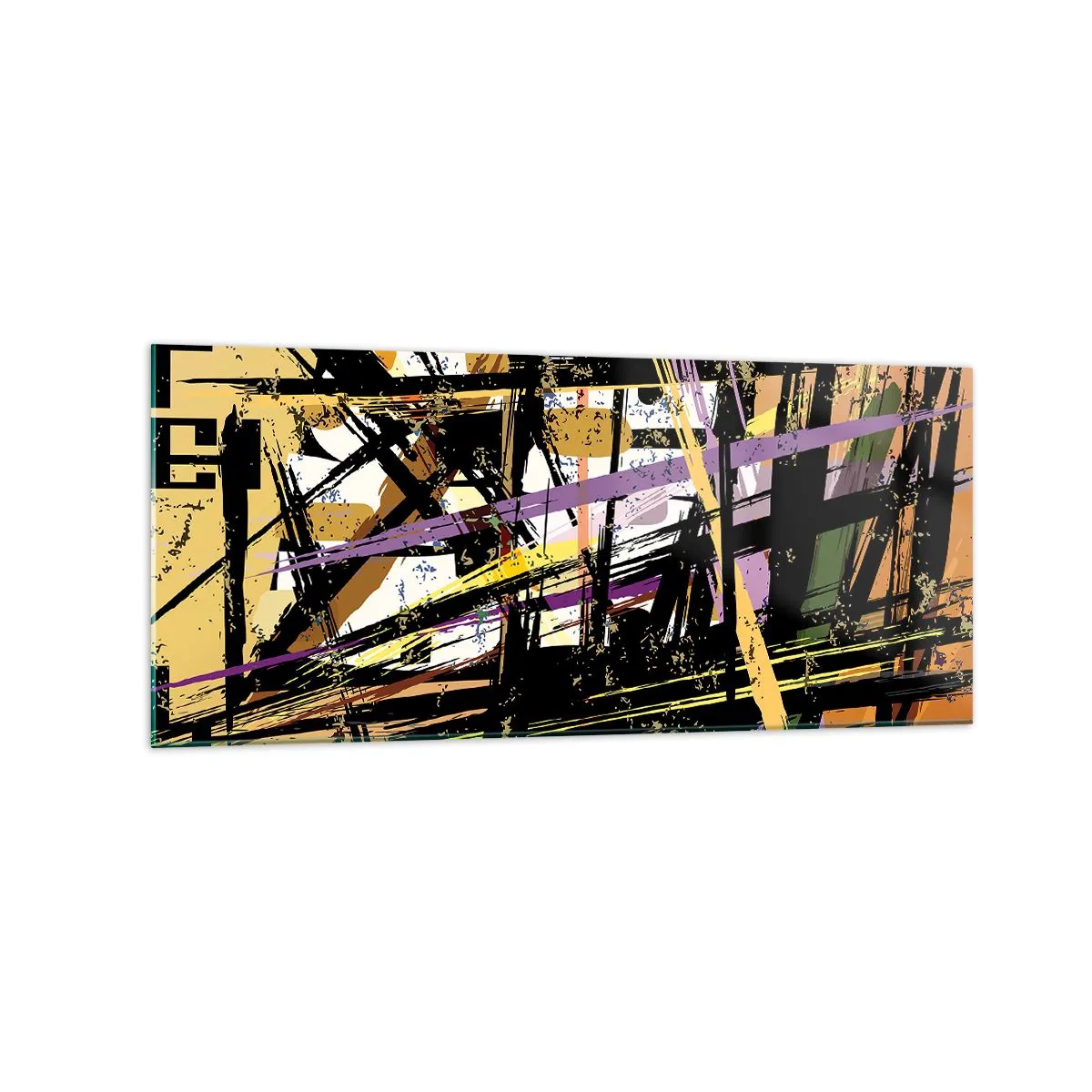 Impression sur verre - Image sur verre - Lignes et formes abstraites sur fond beige - 120x50cm - Une coupe nette - Décoration murale moderne pour le salon et la chambre ARTTOR