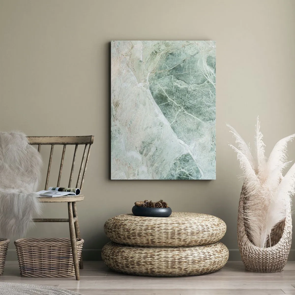 Impression sur toile - Image sur toile - Marbre vert aux délicates veines blanches - 50x70cm - La noble froideur de la pierre - Décoration murale moderne pour le salon et la chambre ARTTOR