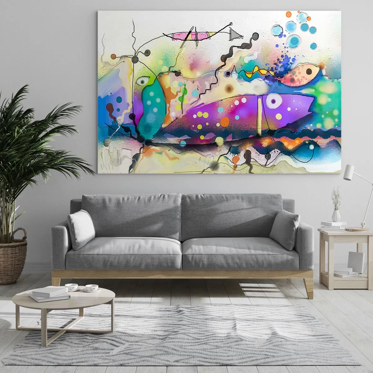 Impression sur verre - Image sur verre - Composition abstraite avec des formes et des lignes colorées - 70x50cm - Sans mots! - Décoration murale moderne pour le salon et la chambre ARTTOR