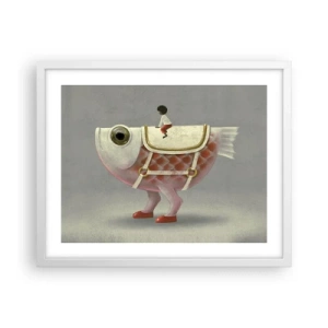 Affiche dans un cadre blanc - Poster - Le cavalier poisson - 50x40 cm