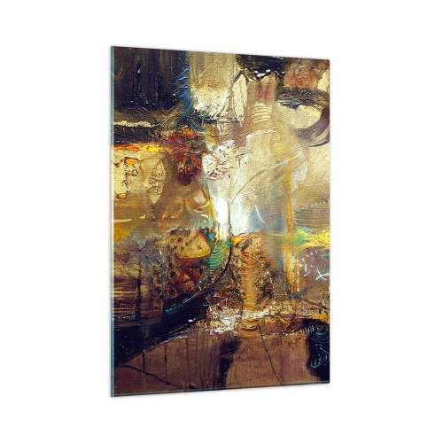 Impression sur verre - Image sur verre - Composition abstraite dans les tons d'or et de marron - 50x70cm - Froid, tiède, chaud - Décoration murale moderne pour le salon et la chambre ARTTOR