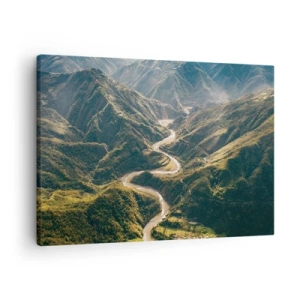Impression sur toile - Image sur toile - Un paysage de montagne avec une route sinueuse parmi des collines verdoyantes - 70x50cm - Directement du coeur des montagnes - Décoration murale moderne pour le salon et la chambre ARTTOR