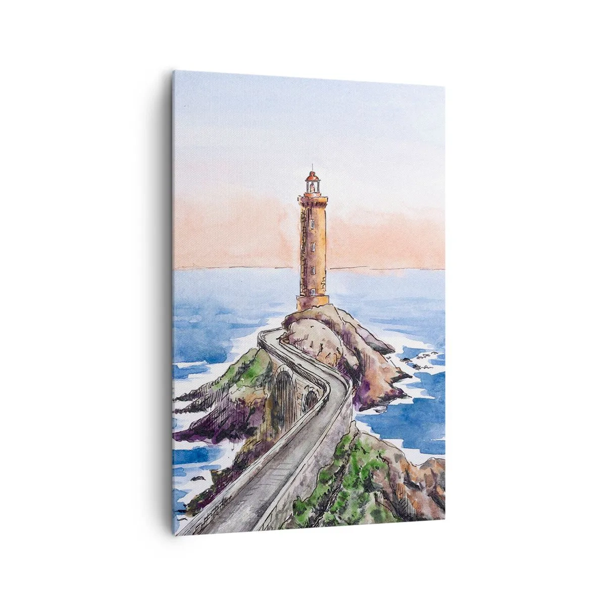 Impression sur toile - Image sur toile - Un phare sur un rivage rocheux - 80x120cm - Face à la mer - Décoration murale moderne pour le salon et la chambre ARTTOR