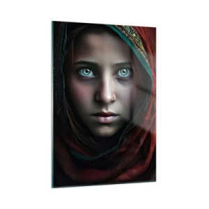 Impression sur verre - Image sur verre - Portrait d'une femme portant un foulard rouge sur fond sombre - 50x70cm - Princesse orientale - Décoration murale moderne pour le salon et la chambre ARTTOR