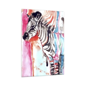 Impression sur verre - Image sur verre - Zèbre coloré dans un style aquarelle - 50x70cm - Blague insouciante de la nature - Décoration murale moderne pour le salon et la chambre ARTTOR