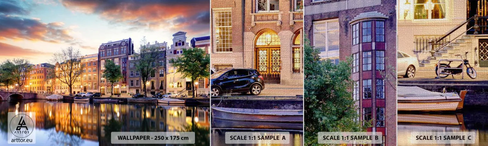 Échantillon de Papier Peint Premium Canvas - Beauté hollandaise sobre et sereine - Ville, Architecture, Amsterdam - 100x30 cm