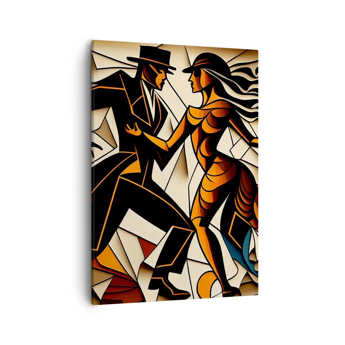 Impression sur toile - Image sur toile - Un couple dynamique dansant sous une forme abstraite. - 50x70cm - Danse de passion et de volupté - Décoration murale moderne pour le salon et la chambre ARTTOR