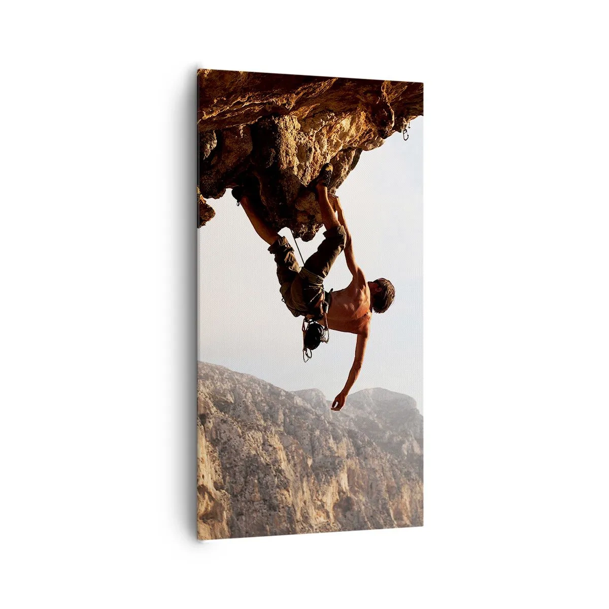 Impression sur toile - Image sur toile - Le monde rétréci dans une main sur une coupe de rocher - 65x120 cm