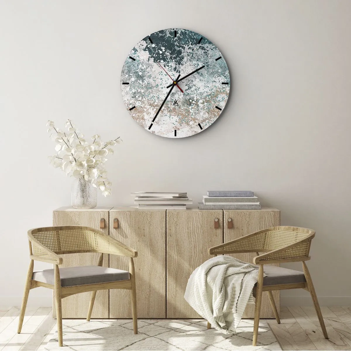 Horloge murale - Pendule murale - Vague de mer abstraite dans des tons turquoise et sable - 30x30cm - Histoires de la mer - Décoration murale moderne pour le salon, la cuisine et la chambre ARTTOR