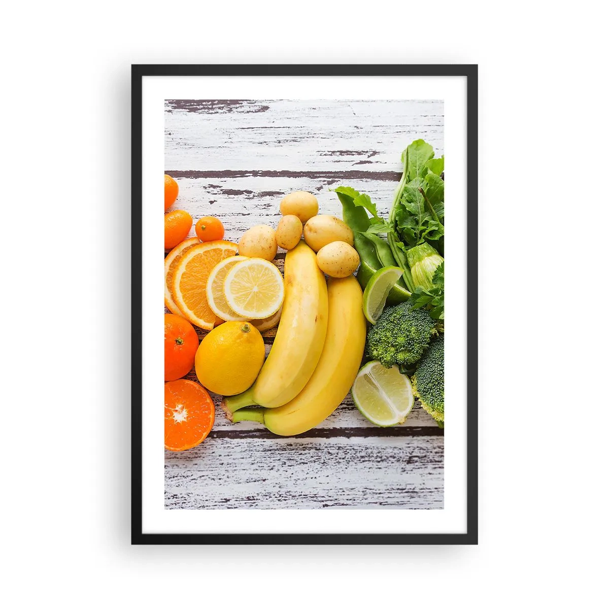 Affiche dans un cadre noir - Poster - Fruits et légumes sur fond rustique - 50x70cm - Ce n'est pas suffisant? - Décoration murale moderne pour le salon et la chambre ARTTOR