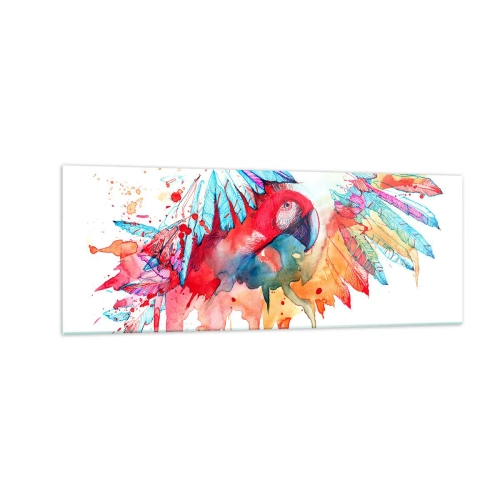 Impression sur verre - Image sur verre - Un perroquet dans un style aquarelle artistique - 140x50cm - Perroquets colorés - Décoration murale moderne pour le salon et la chambre ARTTOR