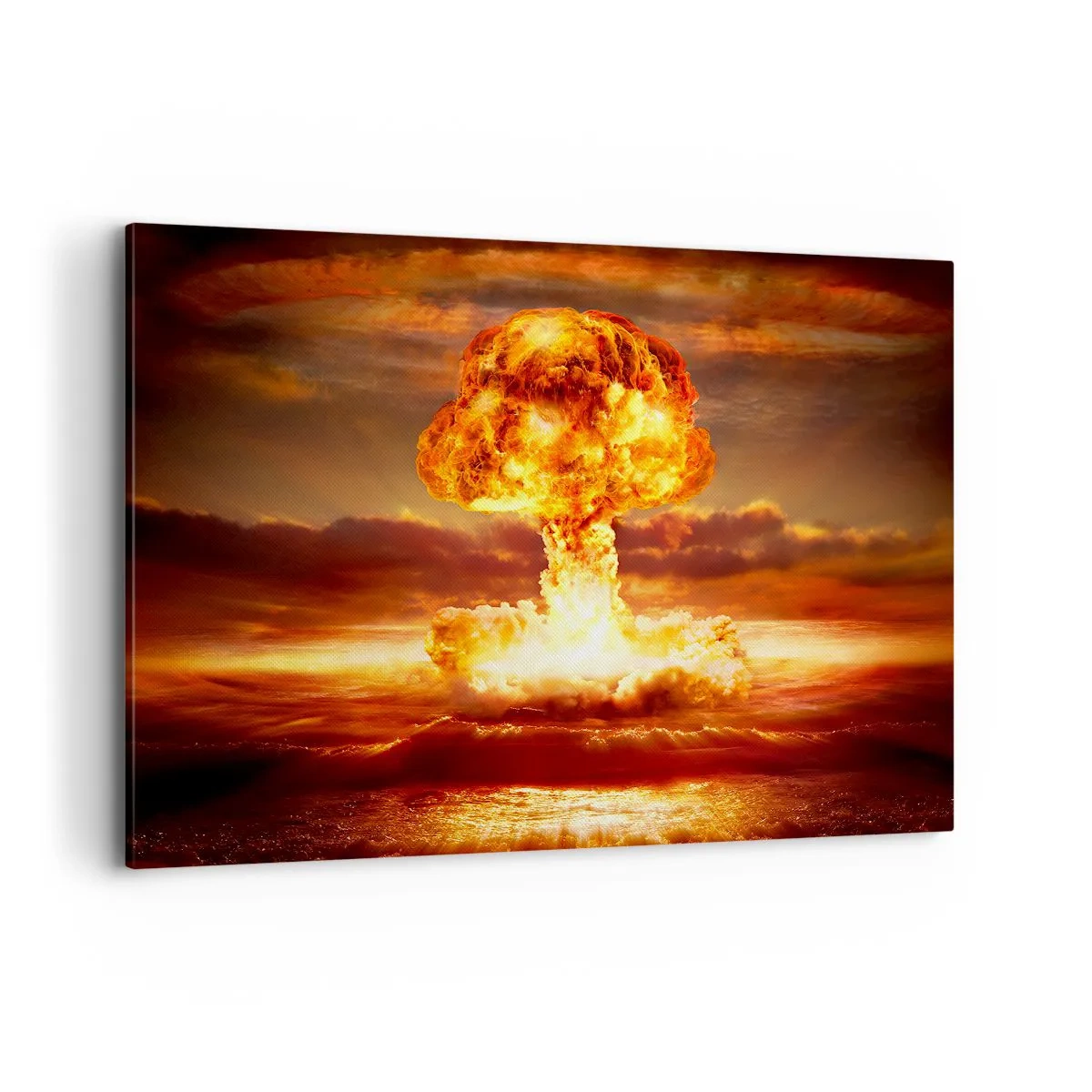 Impression sur toile - Image sur toile - Explosion d'un nuage en forme de champignon sur fond de coucher de soleil - 120x80cm - Et la fin viendra - Décoration murale moderne pour le salon et la chambre ARTTOR