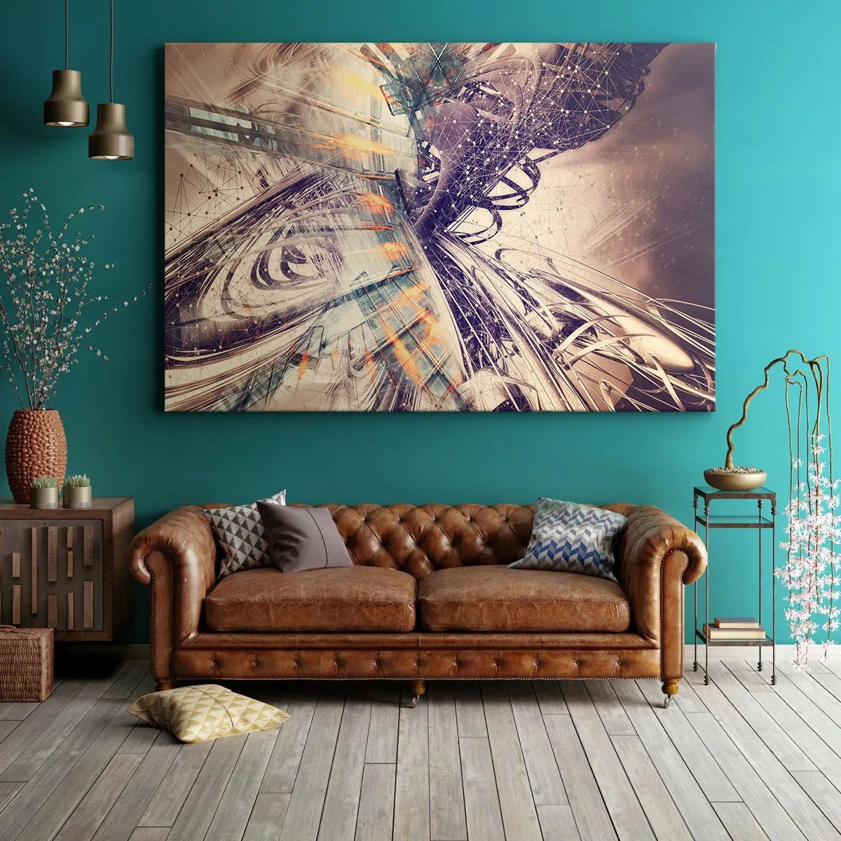 Impression sur toile - Image sur toile - Abstraction dynamique dans les tons beige et violet - 120x80cm - En grande hâte - Décoration murale moderne pour le salon et la chambre ARTTOR