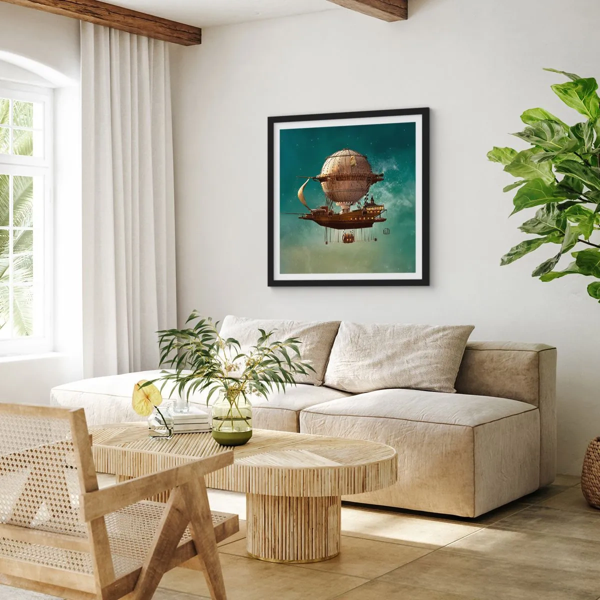 Affiche dans un cadre noir - Poster - Jules Verne vous salue - 60x60 cm