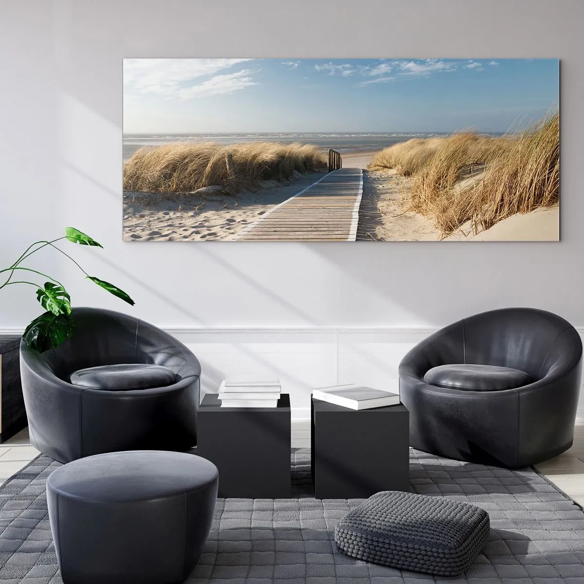 Impression sur verre - Image sur verre - Derrière la dune, dans le bruissement de l'herbe - 100x40 cm