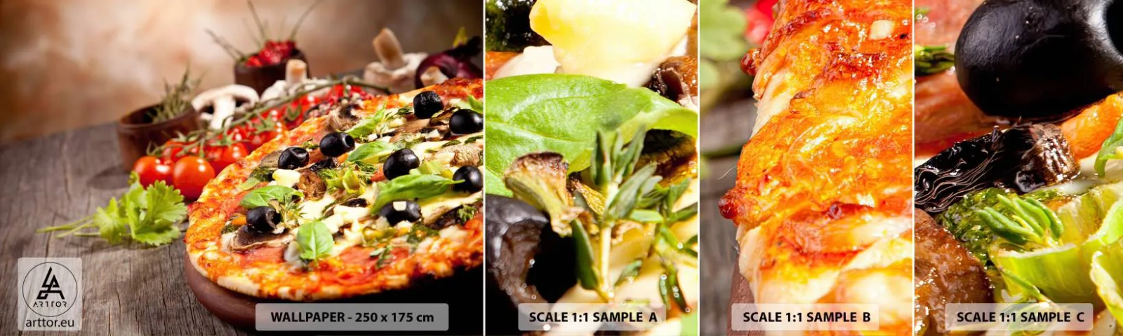 Échantillon de Papier Peint Autocollant Deluxe Sticker - Des ingrédients telluriques - La gastronomie, Pizza, Italie - 100x30 cm