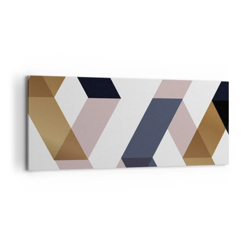 Impression sur toile - Image sur toile - Motifs géométriques dans les tons or et bleu marine - 120x50cm - Plats et angles - Décoration murale moderne pour le salon et la chambre ARTTOR