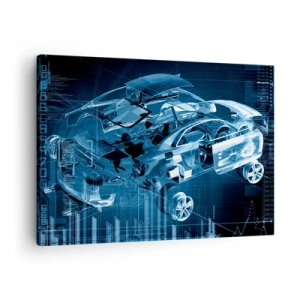 Impression sur toile - Image sur toile - Un dessin technique moderne d'une voiture avec des éléments structurels - 70x50cm - Anatomie de l'ingénierie - Décoration murale moderne pour le salon et la chambre ARTTOR