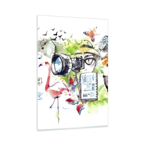 Impression sur verre - Image sur verre - Des graphismes colorés sur le thème de la nature et du safari - 80x120cm - Dans l'objectif d'un voyageu - Décoration murale moderne pour le salon et la chambre ARTTOR