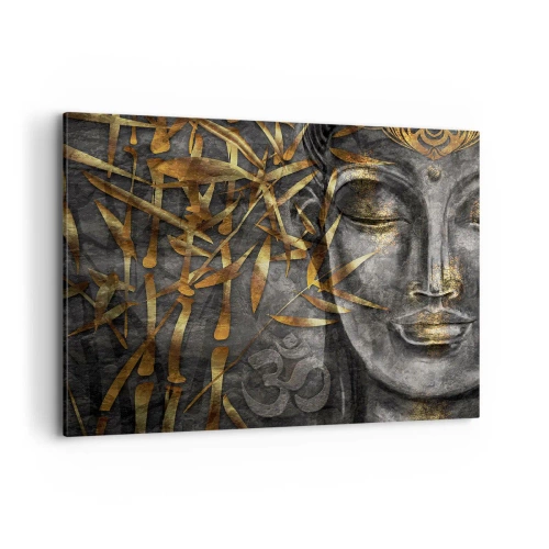 Impression sur toile - Image sur toile - Image de Bouddha zen avec des bambous dorés - 100x70cm - Ressentir le calme - Décoration murale moderne pour le salon et la chambre ARTTOR