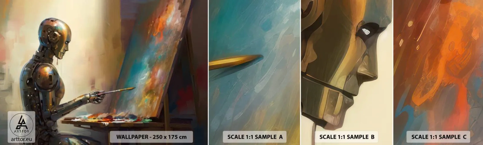 Échantillon de Papier Peint Autocollant Deluxe Sticker - L'art du futur - Peinture, Robot, Brosse - 100x30 cm