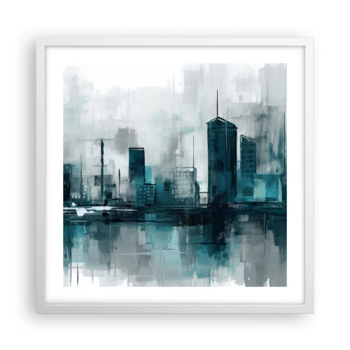 Affiche dans un cadre blanc - Poster - Une ville couleur de pluie - 50x50 cm
