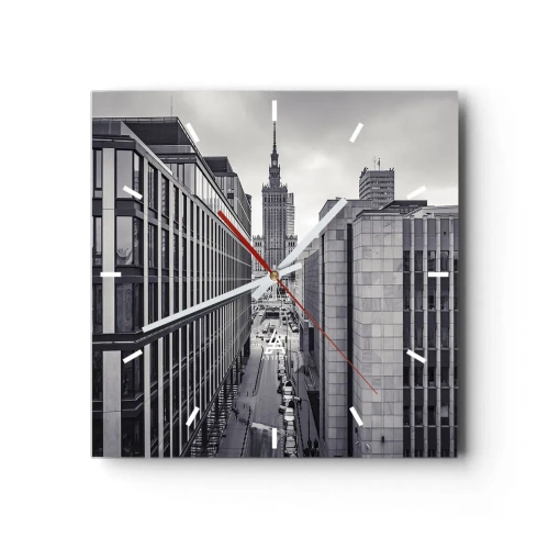 Horloge murale - Pendule murale - Panorama de Varsovie avec vue sur le Palais de la Culture et les bâtiments environnants - 30x30cm - Vallée de Varsovie - Décoration murale moderne pour le salon et la chambre ARTTOR
