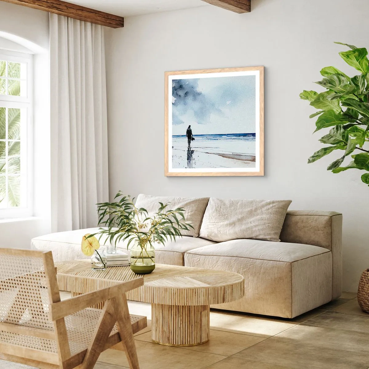 Affiche dans un chêne clair - Poster - Conversation avec la mer - 50x50 cm