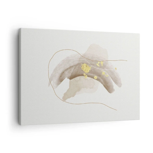 Impression sur toile - Image sur toile - Une composition abstraite dans les tons beige et or. - 70x50cm - rencontré dans l'espace - Décoration murale moderne pour le salon et la chambre ARTTOR
