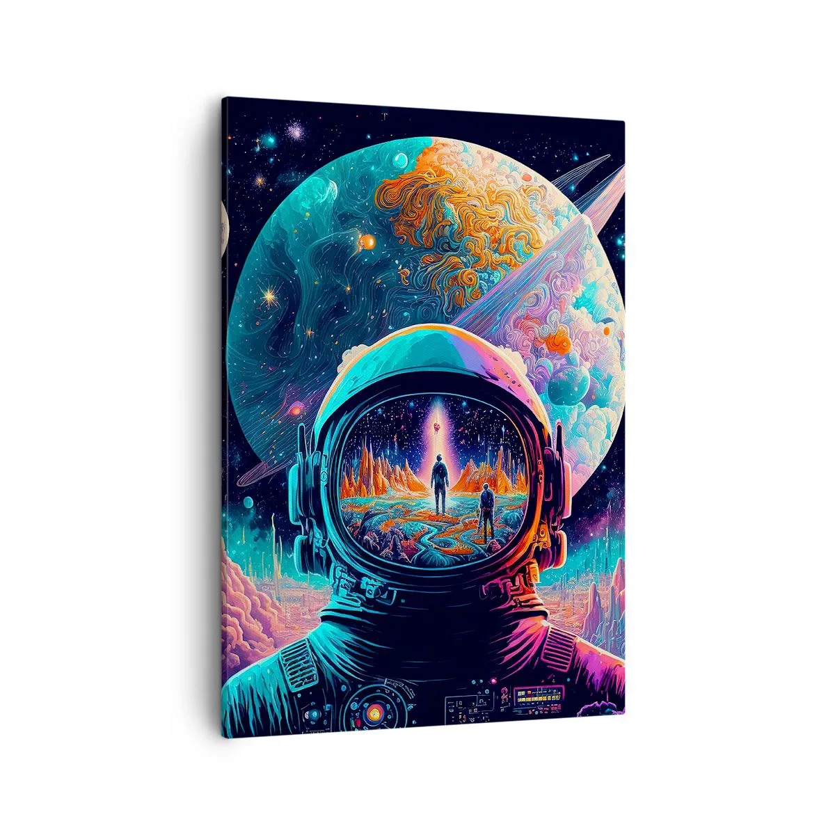 Impression sur toile - Image sur toile - Astronaute dans l'espace avec un paysage planétaire coloré - 50x70cm - Les philosophes n'en ont pas rêvé - Décoration murale moderne pour le salon et la chambre ARTTOR