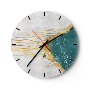 Horloge murale - Pendule murale - Lignes dorées et texture turquoise sur fond blanc - 30x30cm - Marée dorée - Décoration murale moderne pour le salon, la cuisine et la chambre ARTTOR