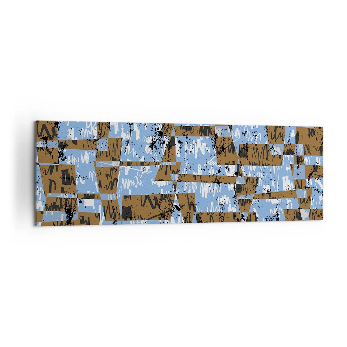 Impression sur toile - Image sur toile - Une composition abstraite de rectangles dans des tons de marron et de bleu. - 160x50cm - Une découpe non humaine - Décoration murale moderne pour le salon et la chambre ARTTOR