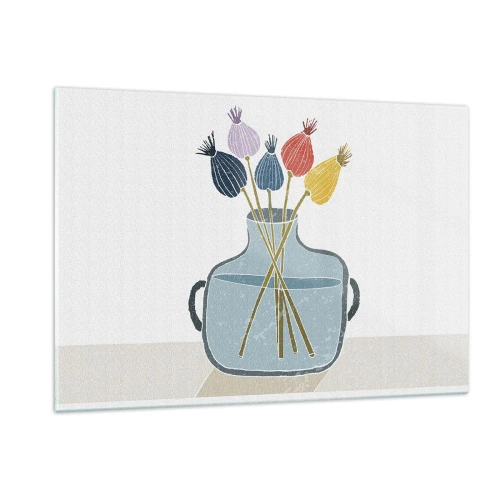 Impression sur verre - Image sur verre - Têtes de coquelicots décoratives dans une cruche de style graphique - 120x80cm - Comme s'il avait semé des graines de pavot - Décoration murale moderne pour le salon et la chambre ARTTOR