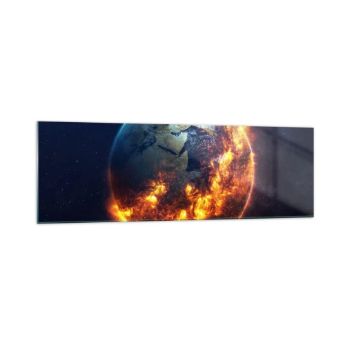 Impression sur verre - Image sur verre - La planète Terre en feu dans l'espace - 160x50cm - La flamme de l'apocalypse - Décoration murale moderne pour le salon et la chambre ARTTOR