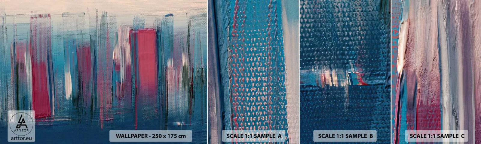 Échantillon De Papier Peint Standard Eco - Composition verticale en bleu et rouge - Morceau, Abstraction, Peinture - 100x30 cm