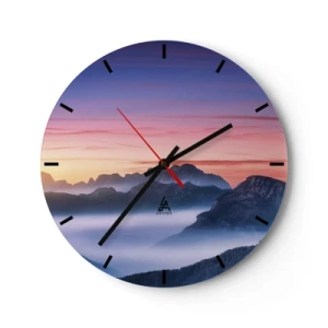 Horloge murale - Pendule murale - Paysage de montagne le matin avec brouillard - 30x30cm - Au-dessus des vallées - Décoration murale moderne pour le salon, la cuisine et la chambre ARTTOR