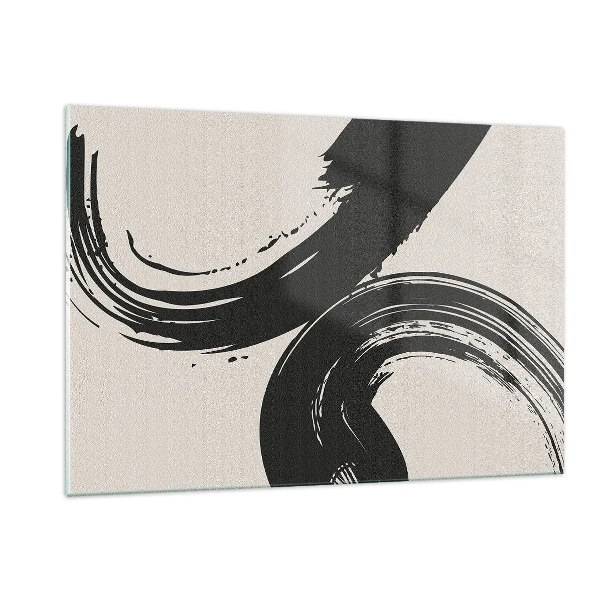 Impression sur verre - Image sur verre - Coups de pinceau calligraphiques noirs et dynamiques sur fond clair. - 120x80cm - Balayage circulaire - Décoration murale moderne pour le salon et la chambre ARTTOR